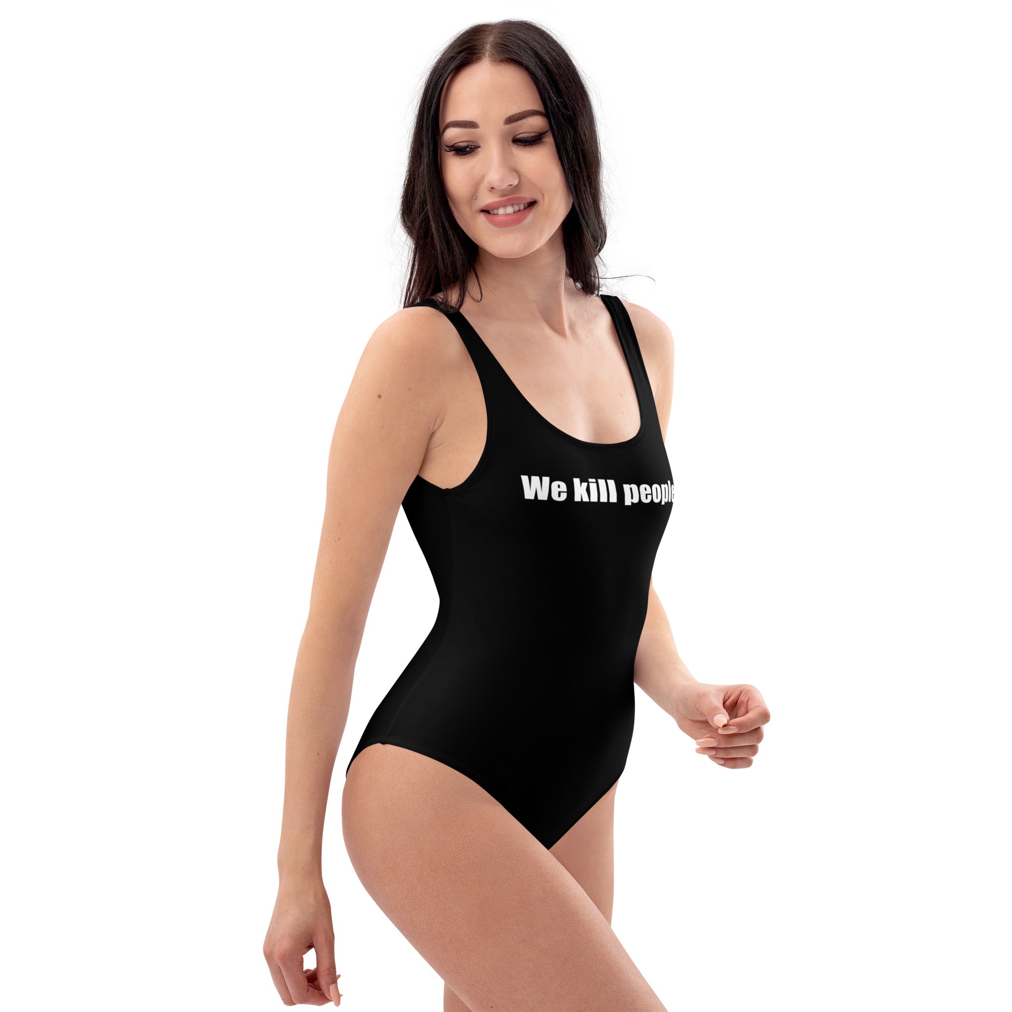 We Kill people. One-Piece Swimsuit (Black & White)