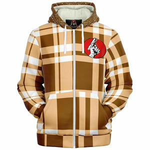 CNO Premium Plaid Fleece Lined Brown Zip Up Hoodie