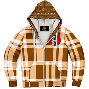 CNO Premium Plaid Fleece Lined Brown Zip Up Hoodie